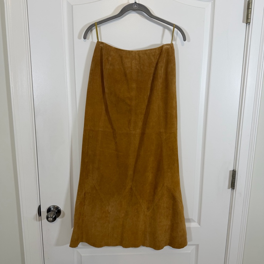 Newport News Camel A-Line Suede Midi Skirt